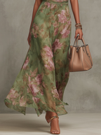SERENA | Vestido largo verde floral en chiffon con escote halter