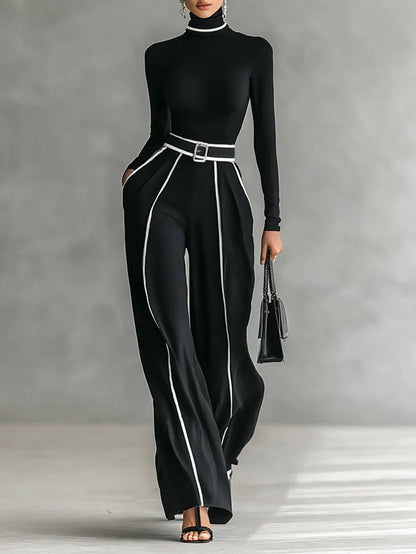 EMMA | Conjunto elegante de dos piezas con cuello alto y pantalón ancho