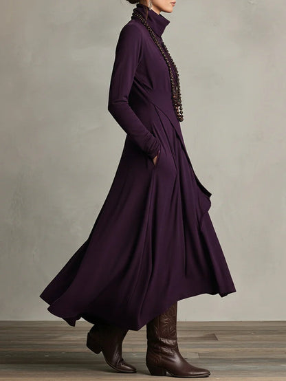 AURELIA | Vestido largo plisado asimétrico con cuello alto