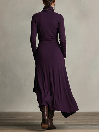 AURELIA | Vestido largo plisado asimétrico con cuello alto
