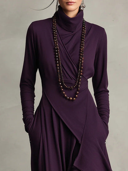 AURELIA | Vestido largo plisado asimétrico con cuello alto