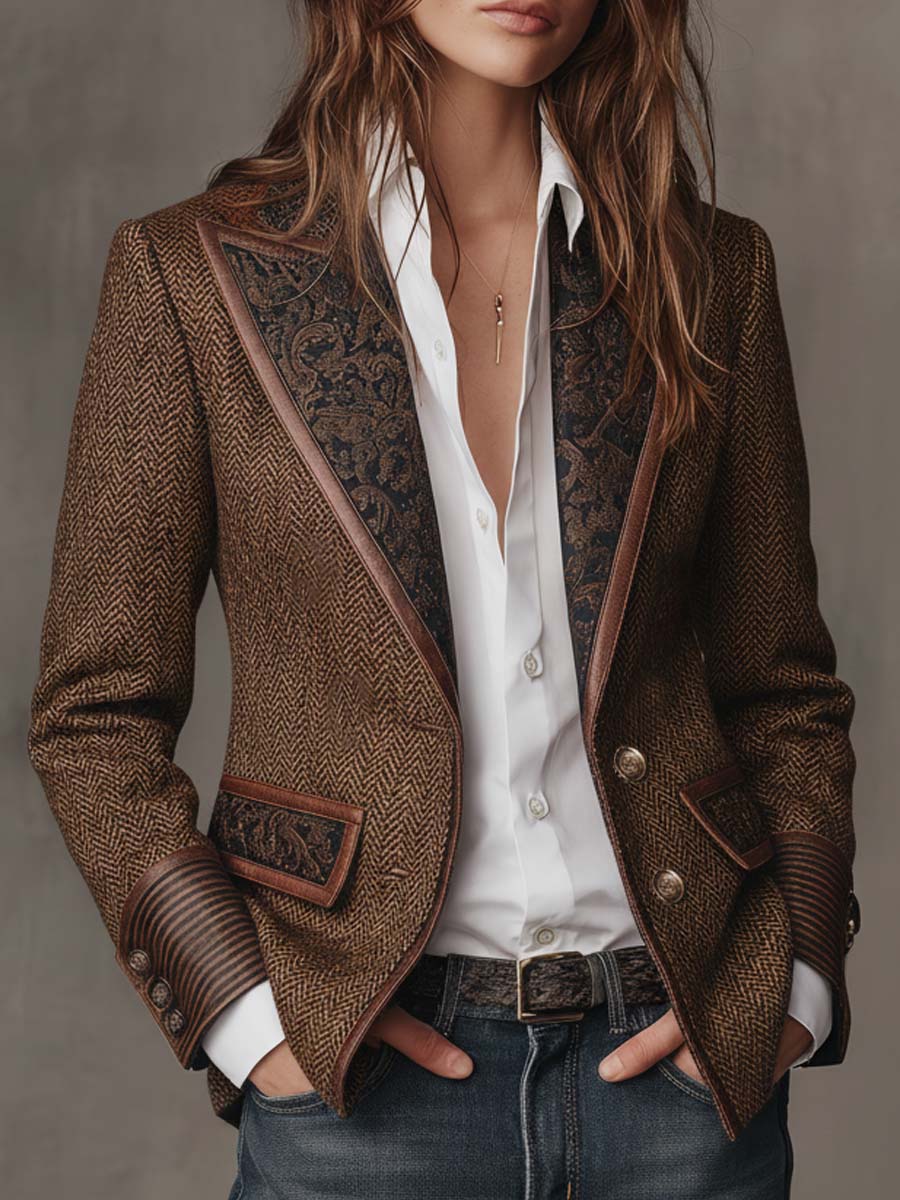 FRANCESCA | Blazer con Inserciones Impresas en Espiga