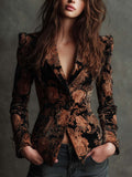 SOFIA | Blazer Sartorial con Estampado Floral Negro y Bronce