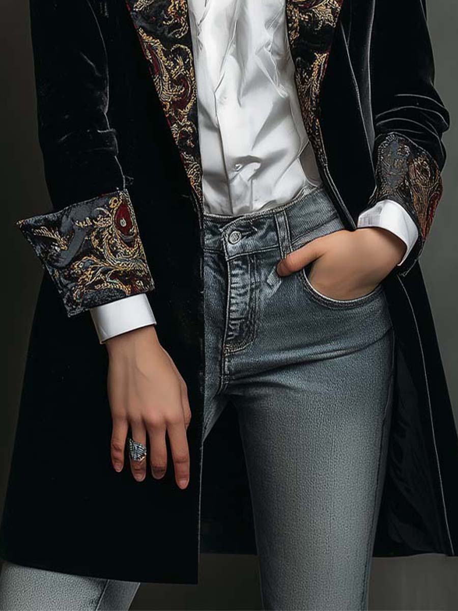 CAMILLA | Blazer Ajustado con Estampado Barroco Negro
