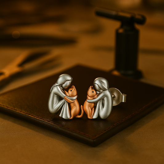 Pendientes Cat Hug bicolor de plata y oro