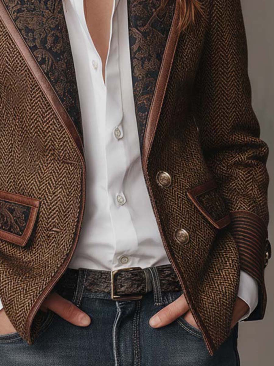 FRANCESCA | Blazer con Inserciones Impresas en Espiga