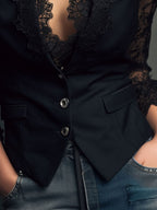 VITTORIA | Blazer Negro con Mangas Semi-Transparentes