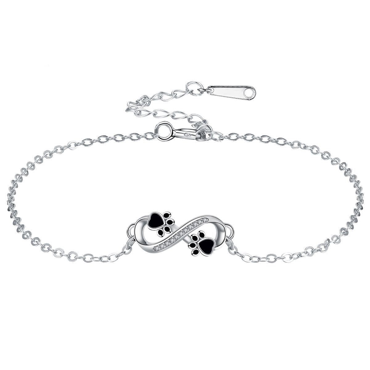 Pulsera con colgante de pata de mascota y símbolo de infinito con circonita cúbica