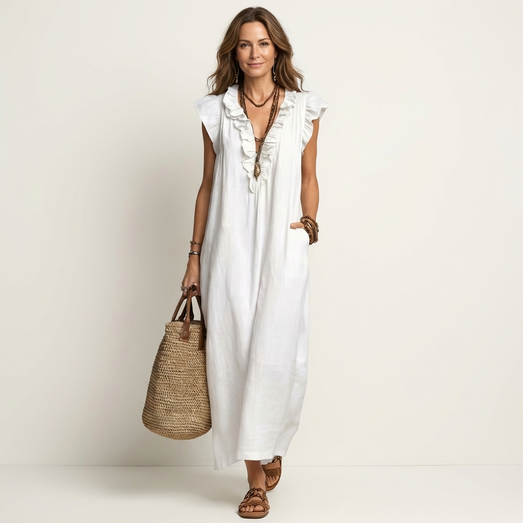 JULIETA | Vestido Maxi con Volantes en Escote en V