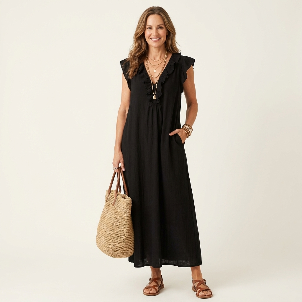 JULIETA | Vestido Maxi con Volantes en Escote en V