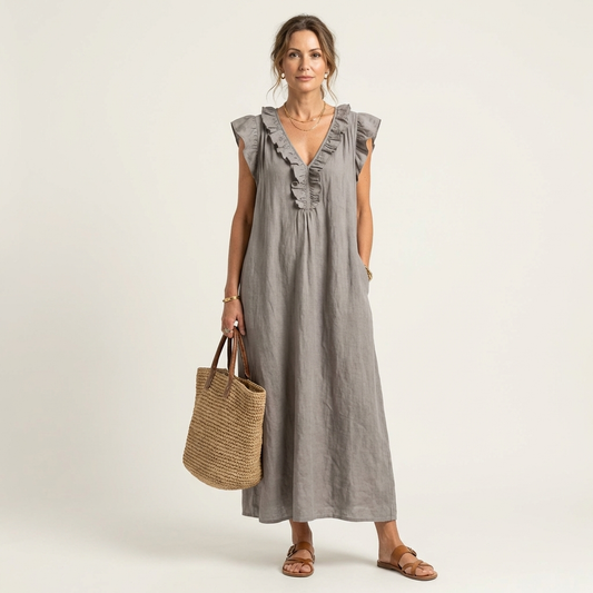 JULIETA | Vestido Maxi con Volantes en Escote en V
