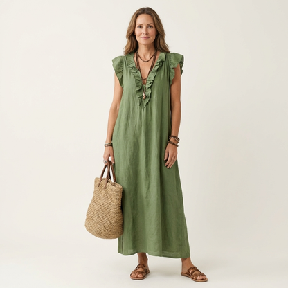 JULIETA | Vestido Maxi con Volantes en Escote en V