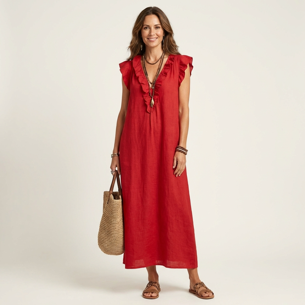 JULIETA | Vestido Maxi con Volantes en Escote en V