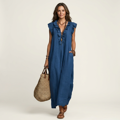 JULIETA | Vestido Maxi con Volantes en Escote en V