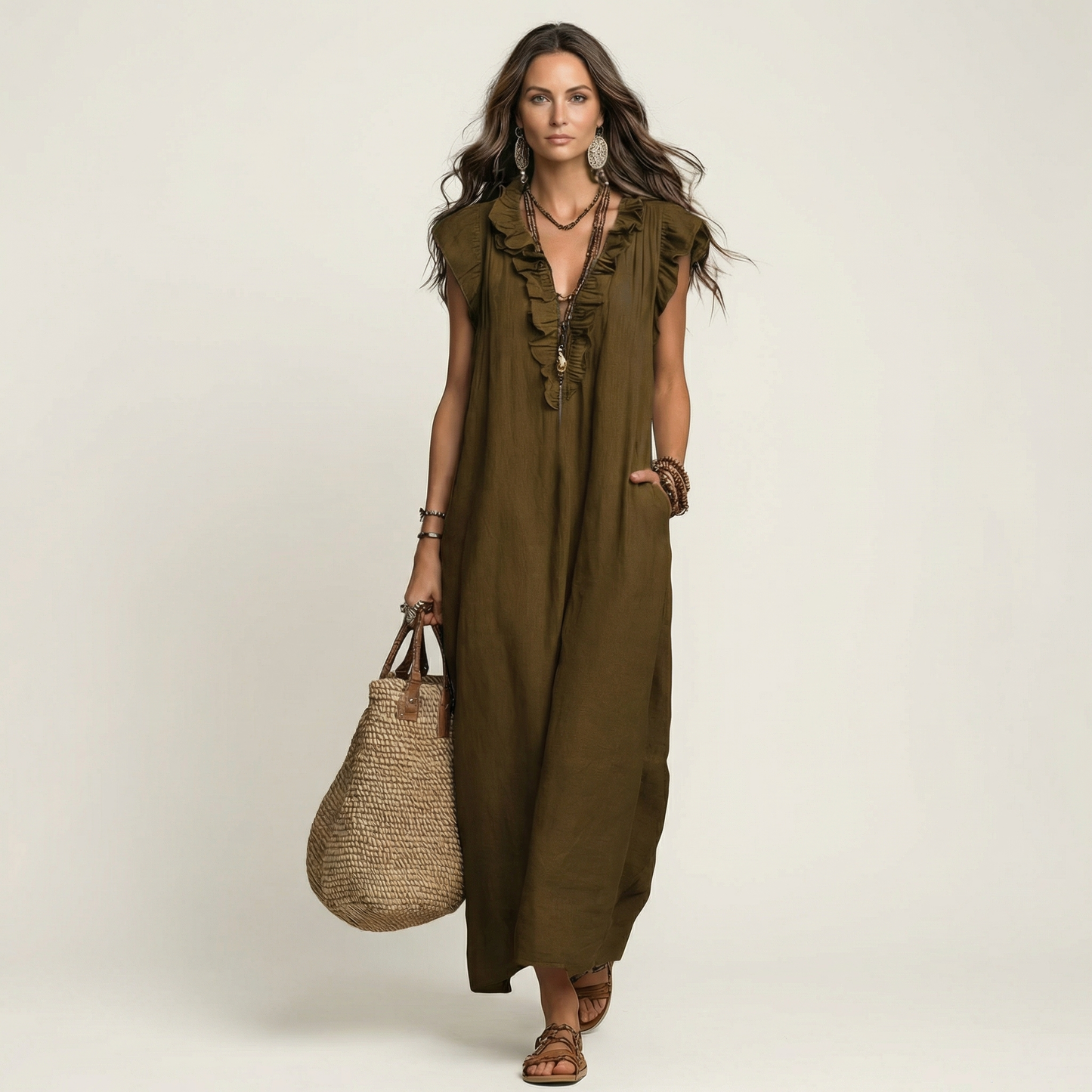 JULIETA | Vestido Maxi con Volantes en Escote en V