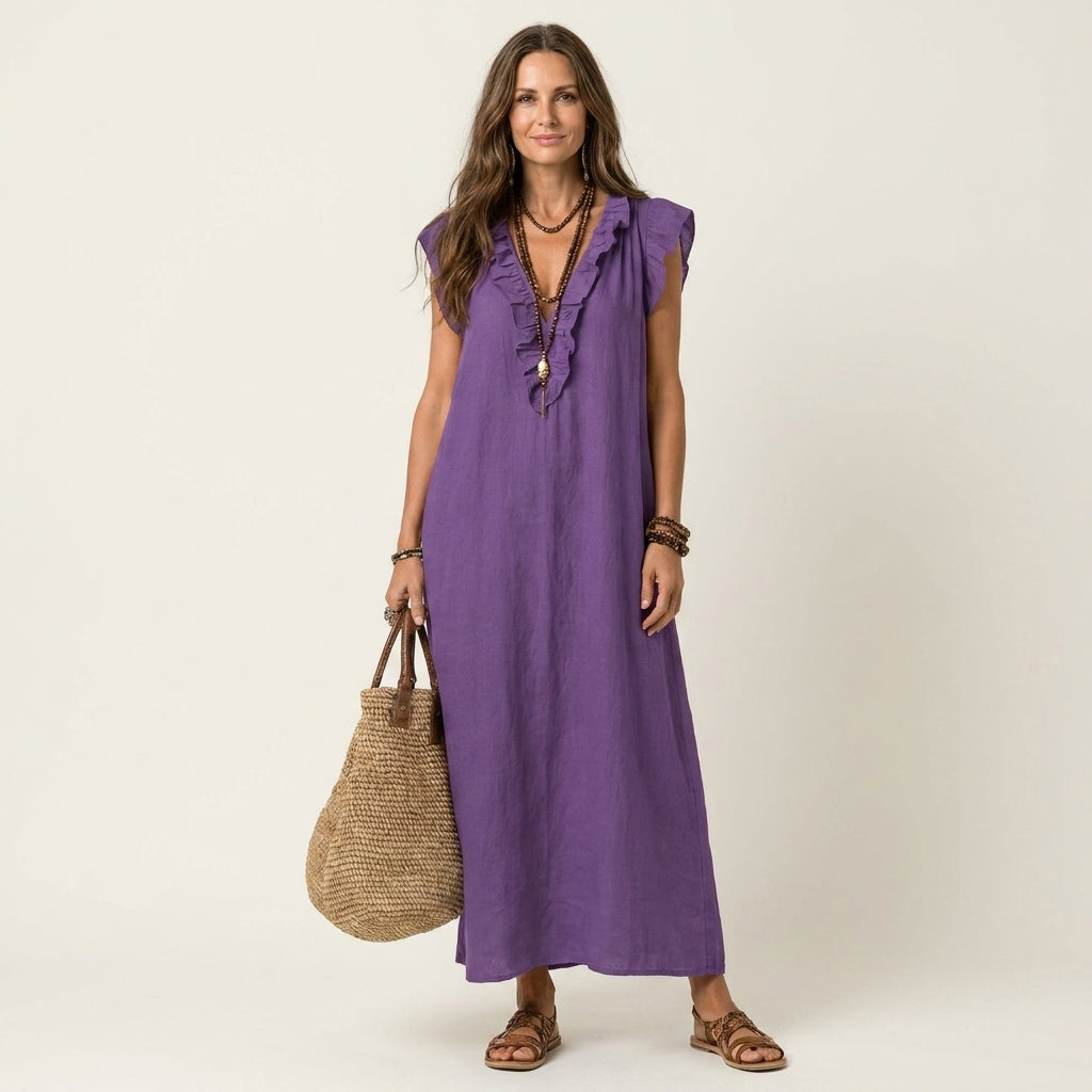 JULIETA | Vestido Maxi con Volantes en Escote en V
