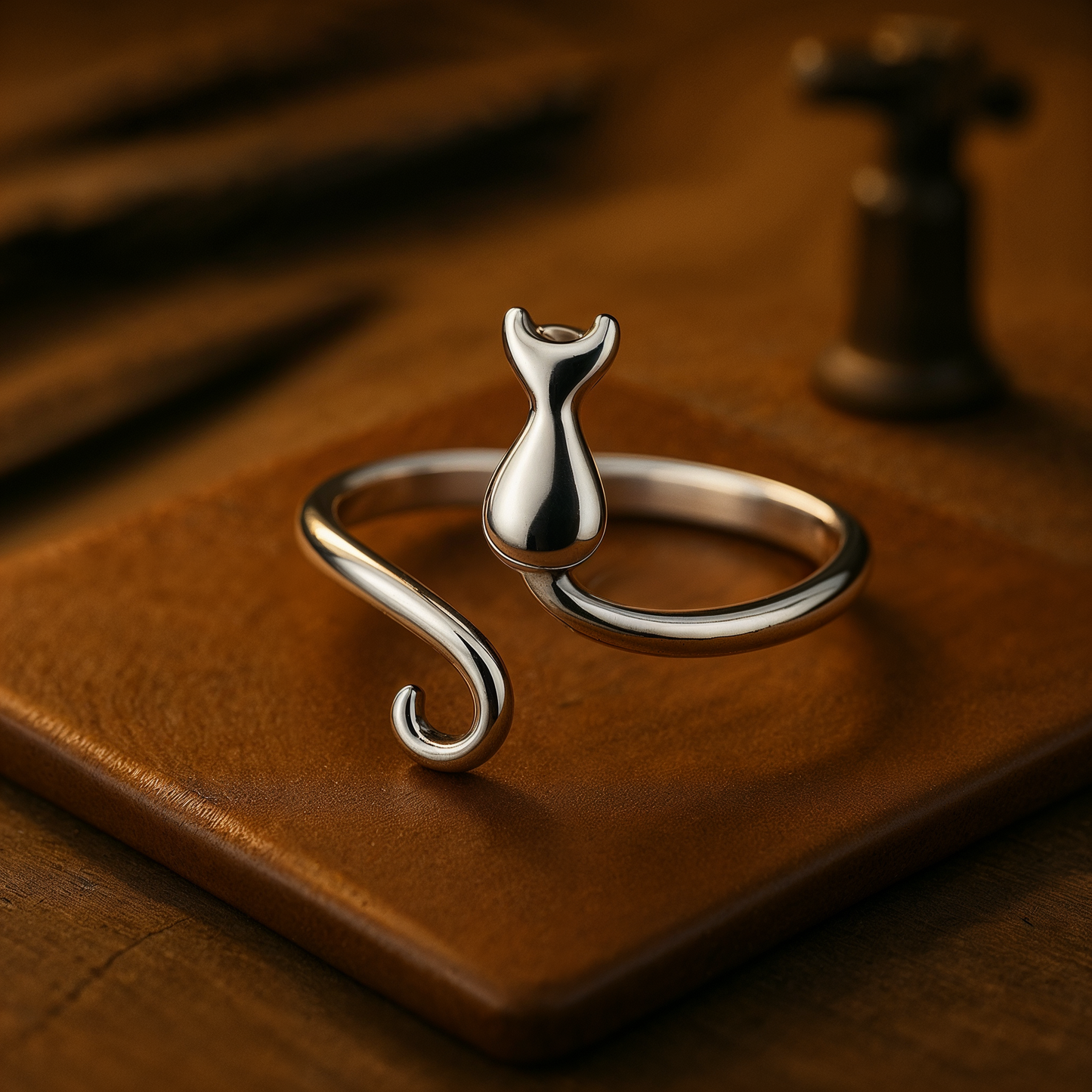 Adorable anillo de gato de acero inoxidable