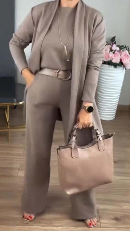 LUNA MIA | Elegante conjunto de 3 piezas para mujer con cárdigan, top y pantalón