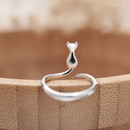 Adorable anillo de gato de acero inoxidable