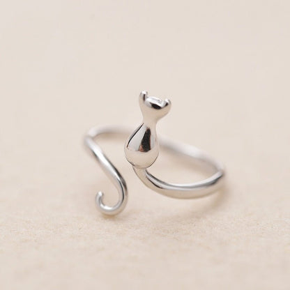 Adorable anillo de gato de acero inoxidable